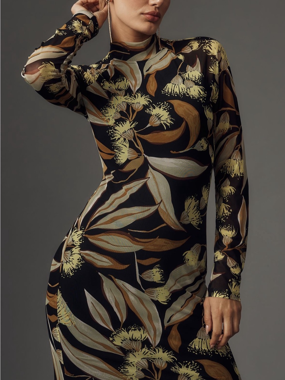 Anthropologie Long Sleeve Mock Neck Printed Slim Midi Dress 2X orig. $148 - Picture 6 of 13